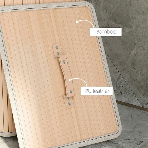 70L Collapsible Bamboo Laundry Hamper Organizer Clothes Washing Basket Bin Storage Box w/ Lid Removable Lining