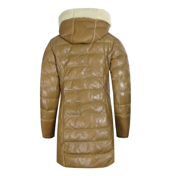 Parajumpers Demi Special Brown Long Leather Down Jacket S