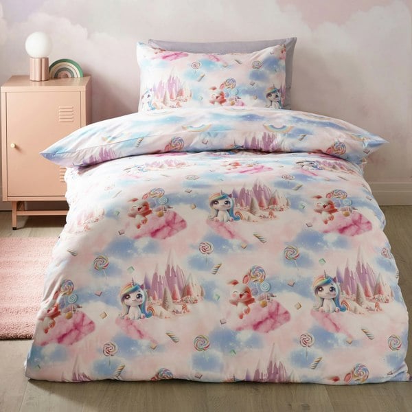 Catherine Lansfield Candy Unicorn So Soft Reversible Duvet Cover Set Pink