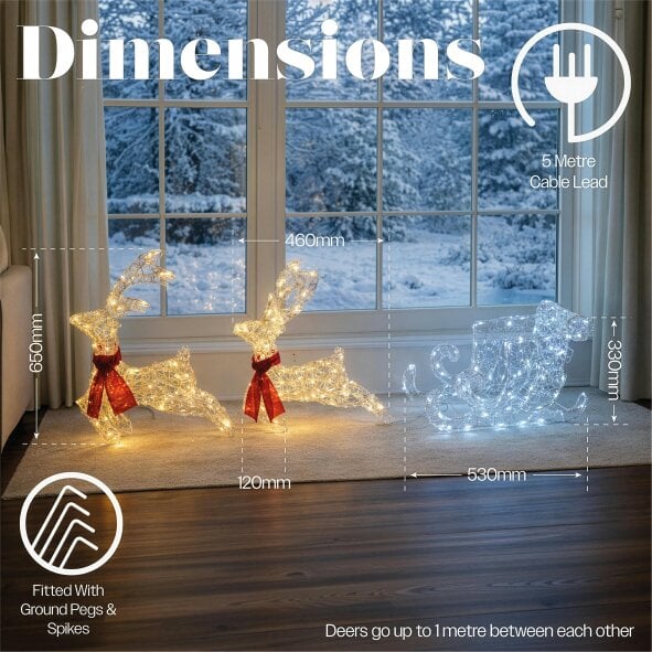 Scotts of Stow Xmas Haus Soft Acrylic LED Deer and Sleigh Outdoor Christmas Decoration With Timer