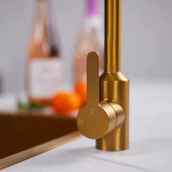 Flode Bryne | Single Lever Kitchen Sink Mixer Tap with Swivel Spout | Brushed Gold Finish
