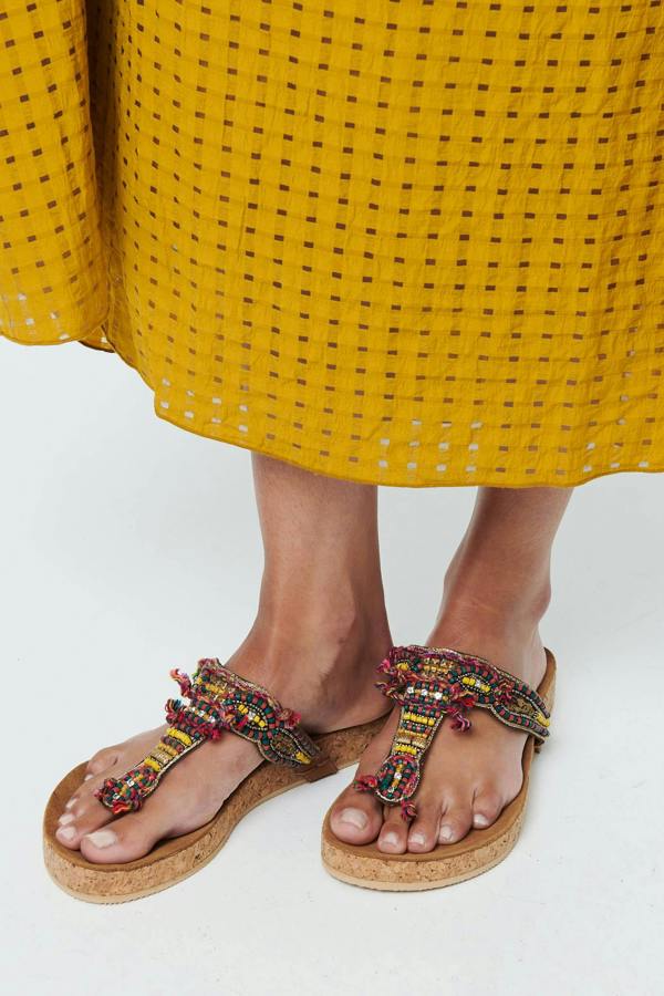Orange | Beaded Detail Faux Leather Sandals