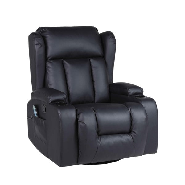 SQUAREBOXX Copenhagan Leather Manual Recliner Armchair with Heat Massager in Black