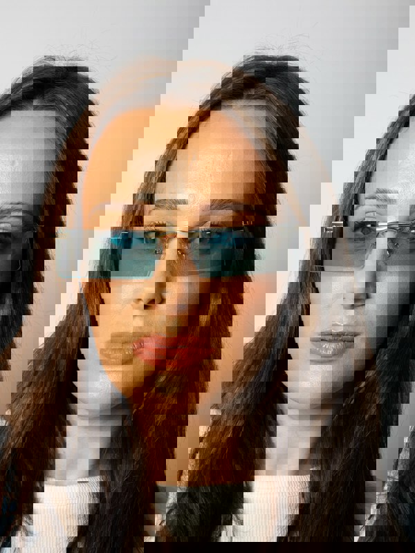 SVNX Frameless Rectangle Sunglasses in Pale Blue