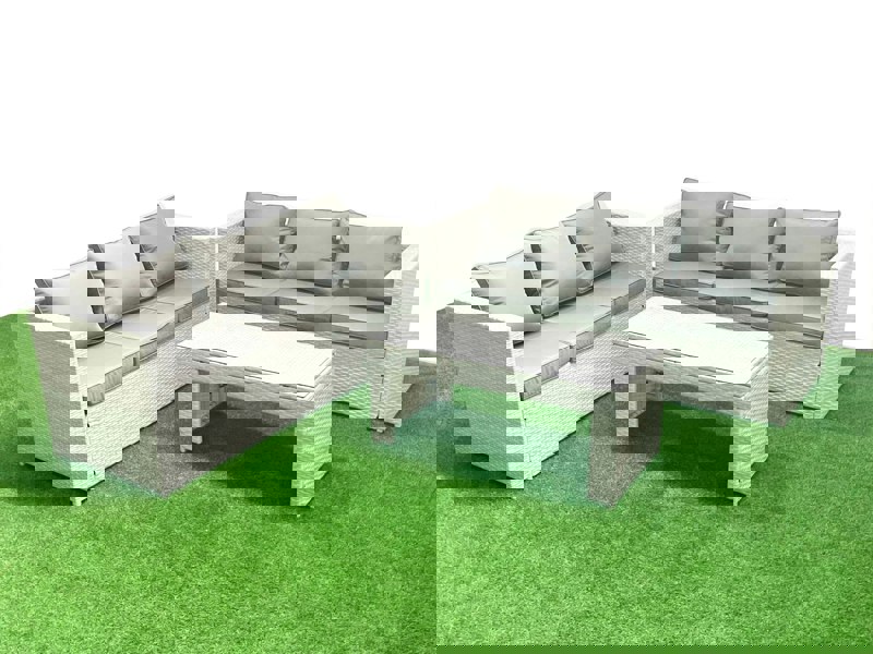 Fimous 6 Seater Garden Outdoor Rattan Furniture Set Rattan Garden Sofa Oblong Coffee Table Light Grey Mixed