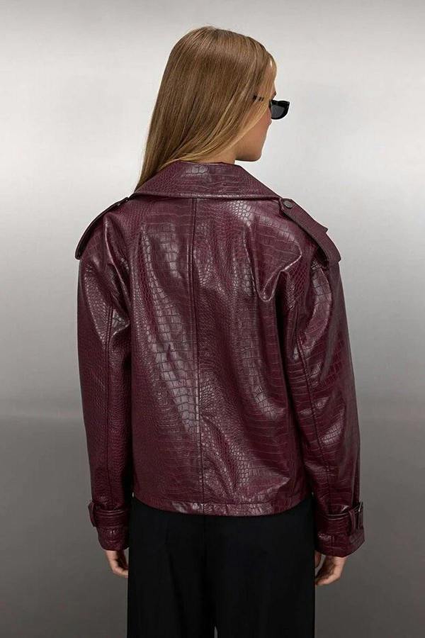 WOVCOR Regular Fit Faux Leather Biker Slim Jacket Coat