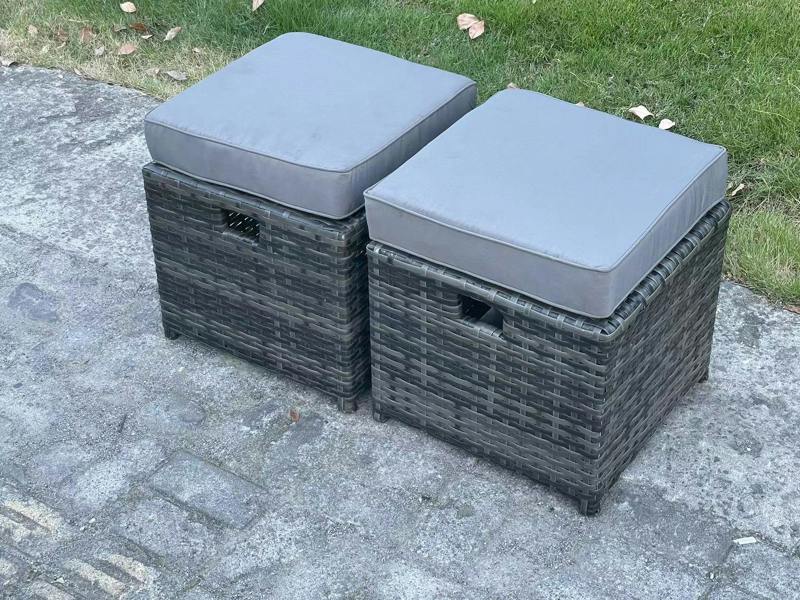 Fimous 2 PC Rattan Small Footstool Outdoor Garden Furniture Patio Furniture Dark Grey Mixed