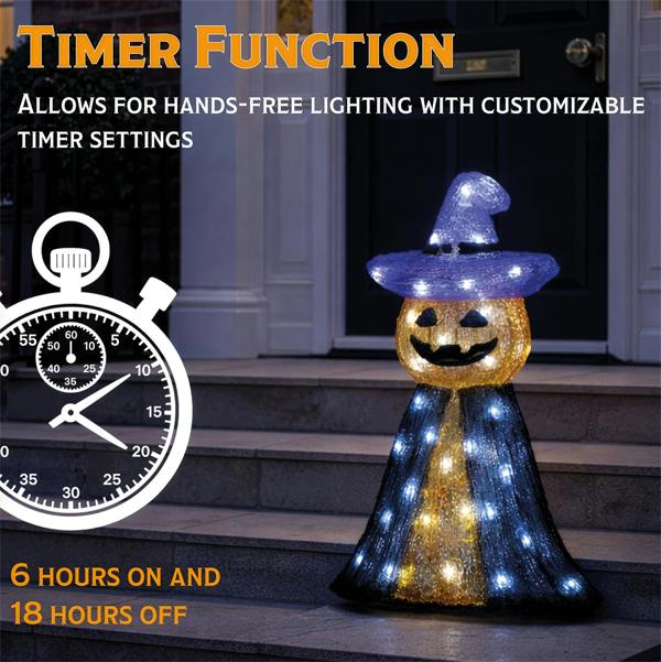 Fxlab 50L White LED Pumpkin & Ghost Halloween Outdoor Decoration with 5m Cable, Timer & IP20 Transformer, 24x12x36cm