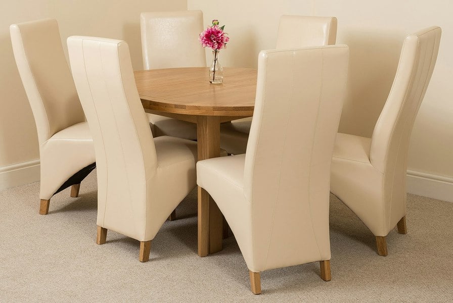 That's Furniture Edmonton Round Extendable Oak Dining Set with Lola Leather Chairs