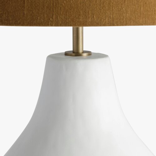 Wyld Haus Long Island Large Round White Bamboo Table Lamp with Ochre Shade