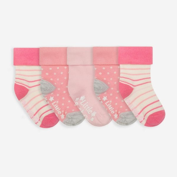 Little Sock Co. Non-Slip Stay on Baby and Toddler Socks - 5 Pack in Fairy Tale Pink, Rose Pin Dot and Lucy