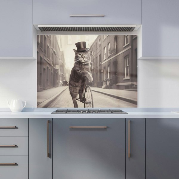 Warren Reed - Designer Victorian Cat Riding A Bike Kitchen Splashback