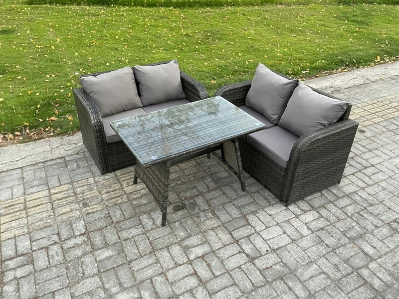 Fimous Outdoor Garden Furniture Sets 3 Pieces Wicker Rattan Furniture Sofa Sets with Rectangular Dining Table Love Sofa