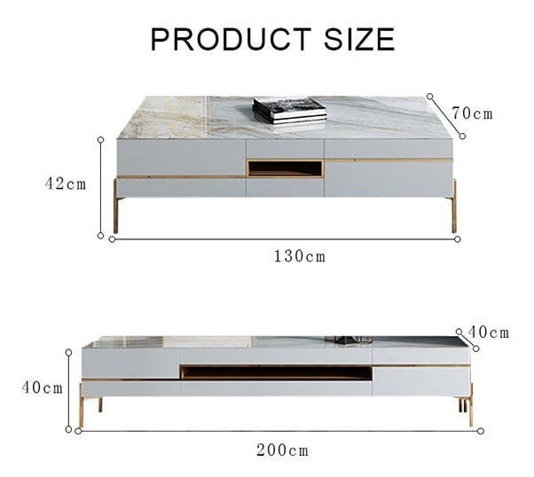 VIda Rectangle Coffee Table Set With TV Stand, Gold Leg-Weilai Concept-Weilai Concept