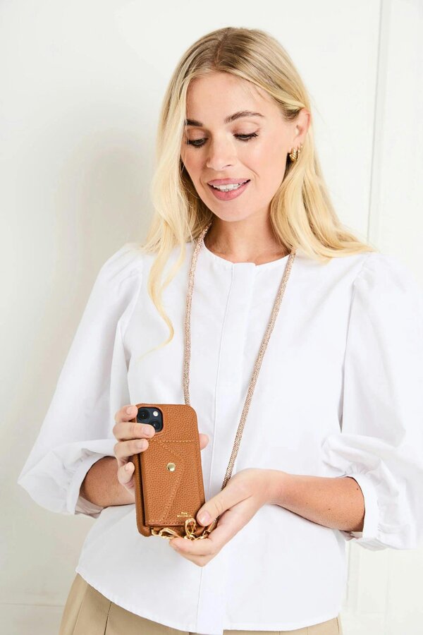 Elie Beaumont Genuine Leather iPhone Case - Tan - Daisy Chain Lanyard