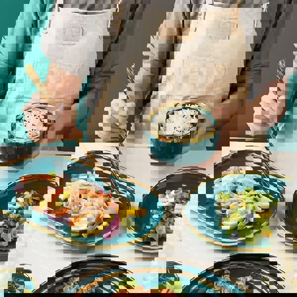 9 Piece Dinner Set, Green And Gold-Weilai Concept-Weilai Concept