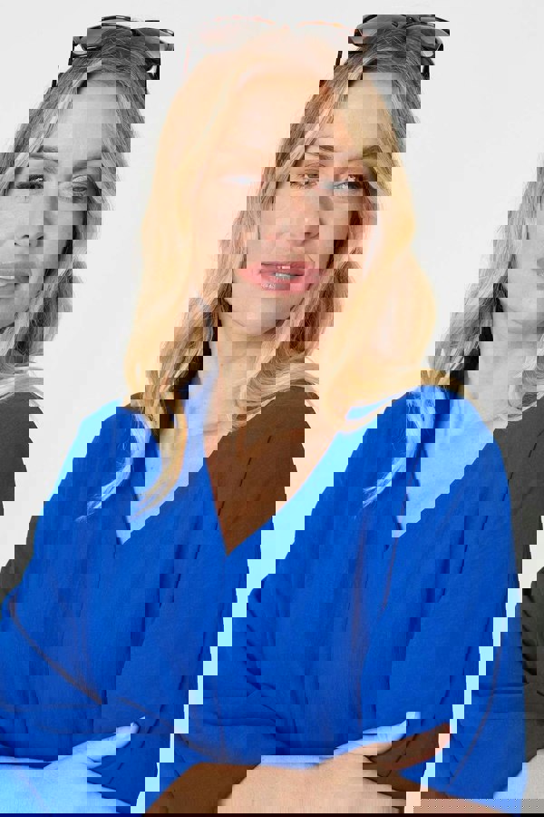 Blue | Knot Front Relaxed 3/4 Sleeve Blouse