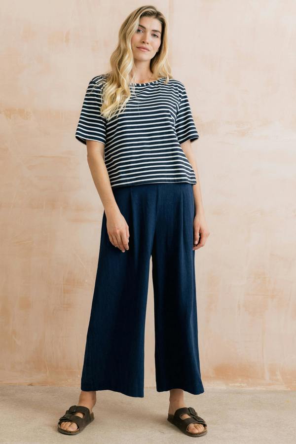 Lily & Me Summer Wide Leg Linen Blend Culottes Navy