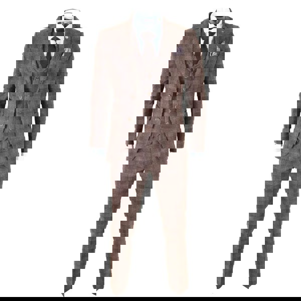 TruClothing TP-31 - Men's Brown Tweed Check 3 Piece Suit