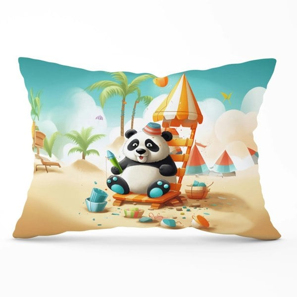 Warren Reed Panda On A Beach Holiday Cushions