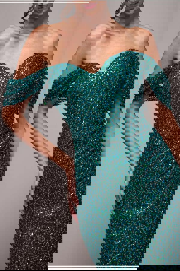 Off The Shoulder Sequin Wing Maxi - Emerald Green DR2791