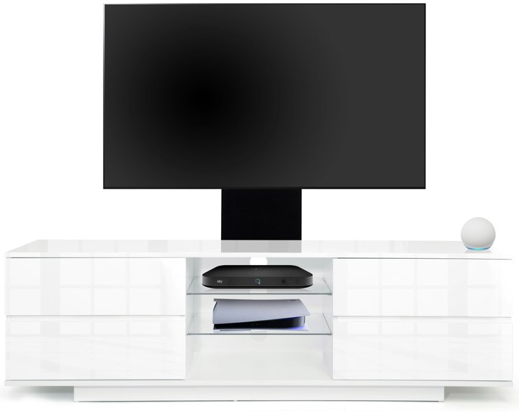 Centurion Supports Avitus Gloss White with 4-White Drawers and 3-Shelves up to 65" LED, LCD, Plasma TV Stand with Mounting Arm