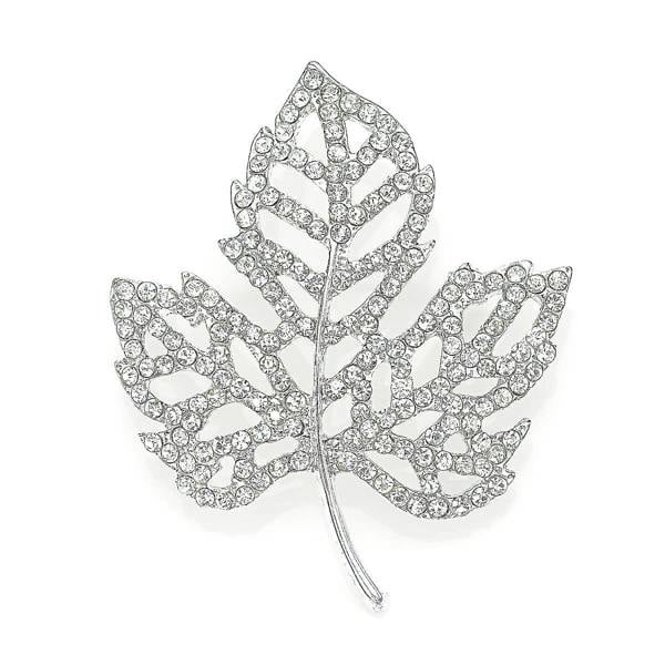 Pia Leaf Brooch, Silver-Tone Crystal Nature Pin