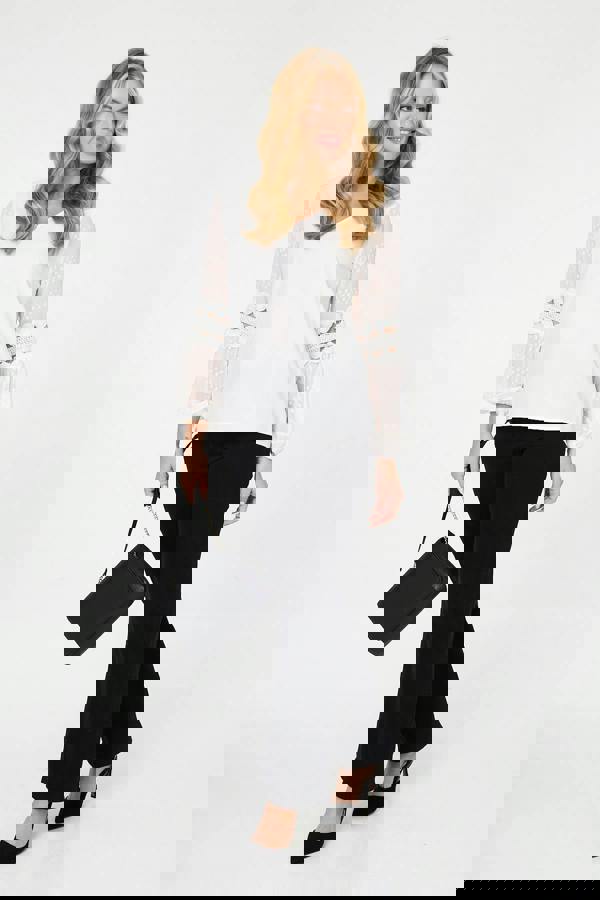 Ivory | Relaxed Lace Trim Balloon Sleeve Blouse