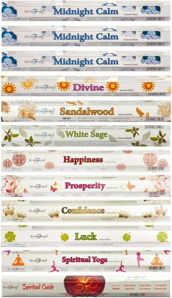 Stamford 37333 Midnight Calm Variety Incense Sticks Gift Set, 12 packs x 20 sticks