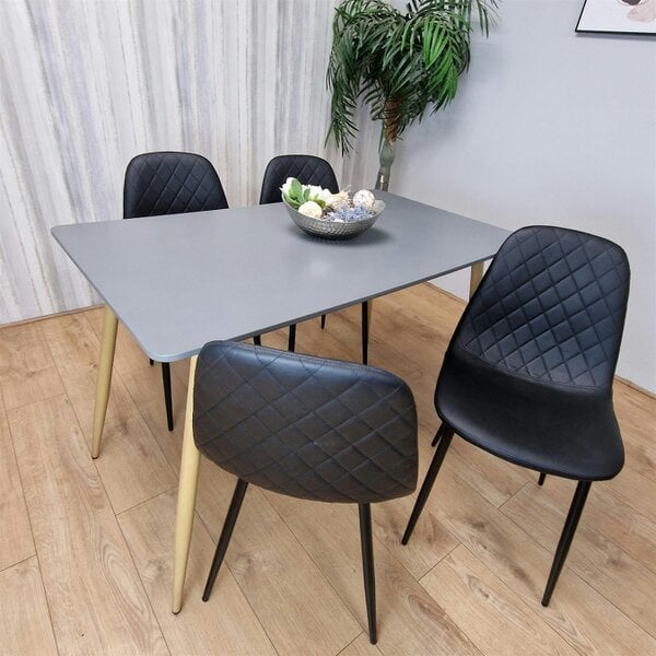 Kosy Koala Dining Table Set of 4 Wooden Grey Table with 4 Black Gem Patterend Chairs