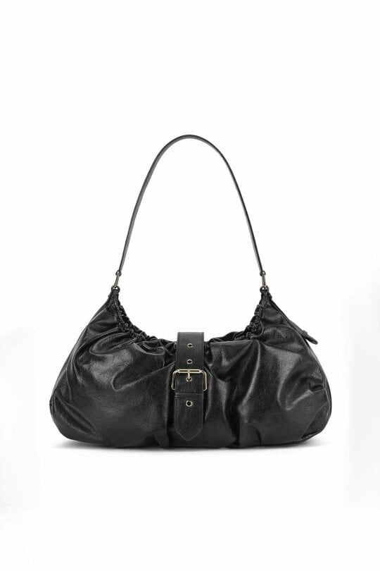 SVNX Buckle Gathered Shoulder Bag in Black
