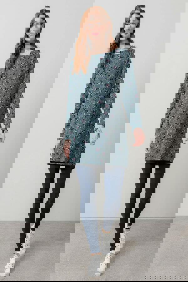 Lily & Me Angela Long Sleeve Printed Knit Tunic Sea Mist