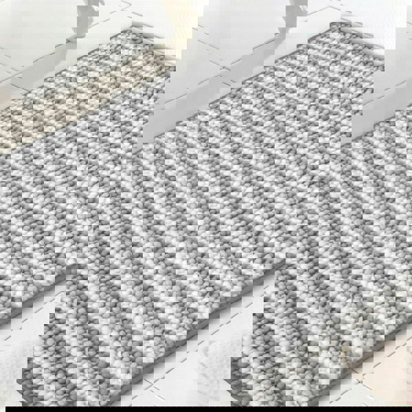 Country Club Striped Chenille Loop Grey Bath Mat