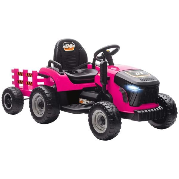 Bobobiy 12V Ride on Tractor and Trailer with Remote Control, Music, Shifter, Start-Up Sound, for Kids Ages 3-8 Years, Pink