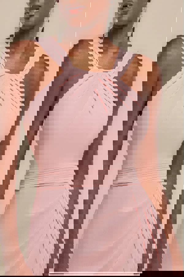 Halterneck Thigh Split Chiffon Maxi Dress - Blush Pink DR4610