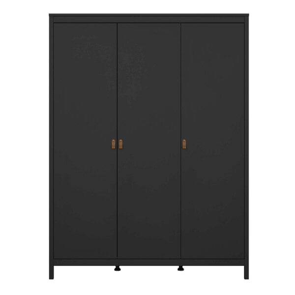 Wyld Haus Wildberry Matt Black Wardrobe 3 Doors Leather Handles