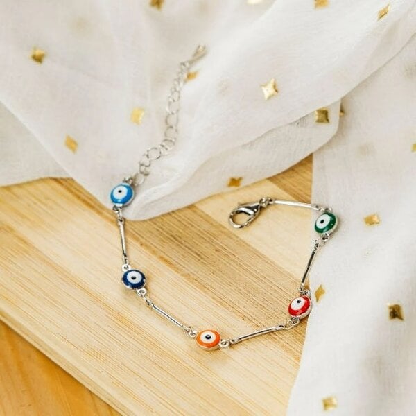 The Colourful Aura Multicolour Evil Eye Turkish Protection Charm Beaded Asian Nazaria Anklet