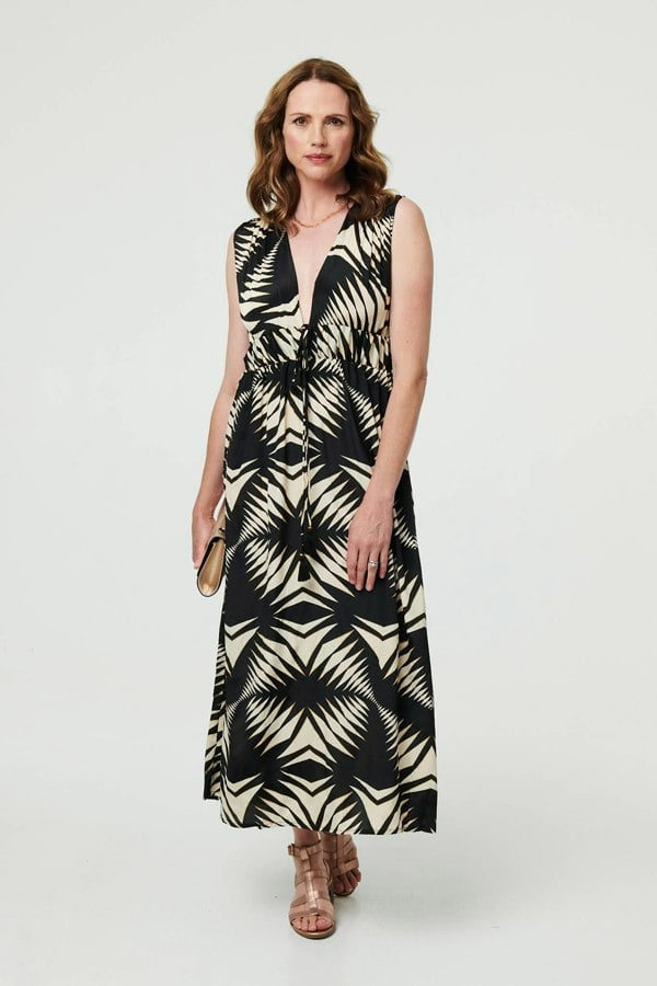 Black | Geo Print Sleeveless Maxi Dress
