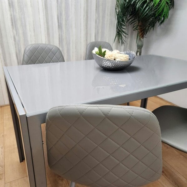 Kosy Koala Glass Dining table and 4 grey leather chairs  Grey Glass Table And 4 Chairs kitchen dining room furniture