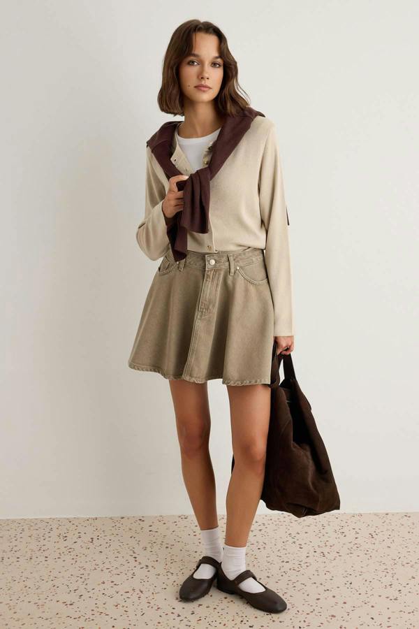 High Waist Ruffle Detail Mini Skirt