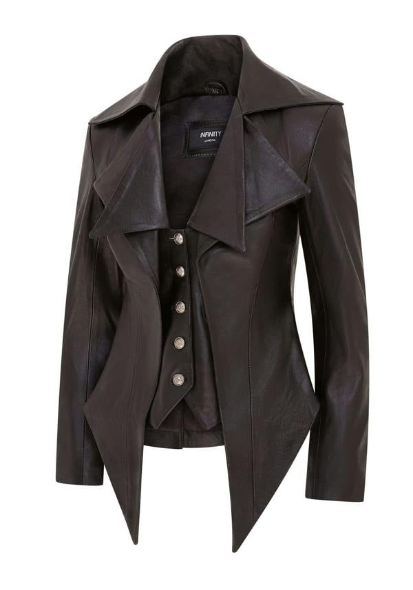 Infinity Leather Womens Gothic Mid-Length Edwardian Leather Jacket - Sandvika