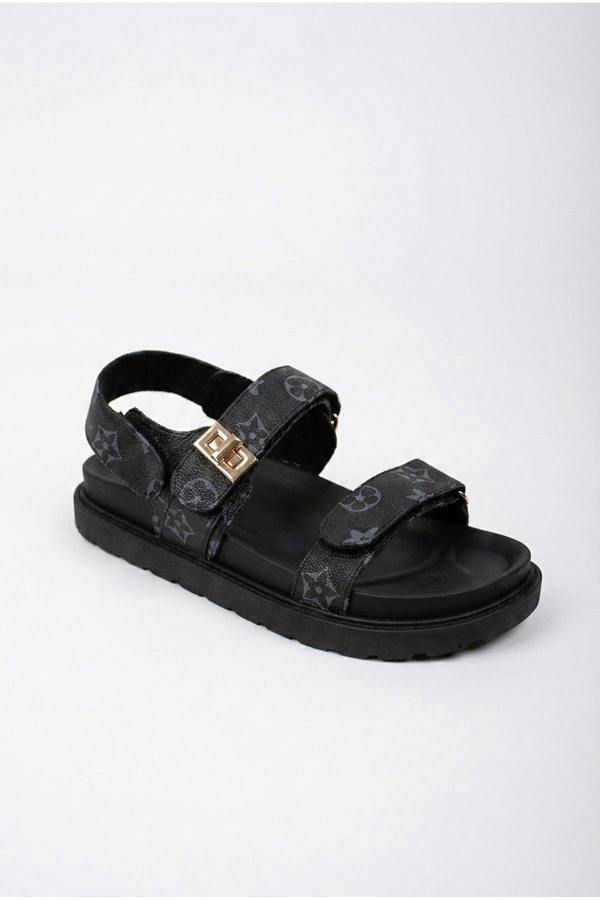 Saoirse Geometric Print Flatform Sandals - Black