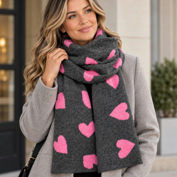 Love EMVY Women’s Reversible Heart Print Wool Blend Scarf