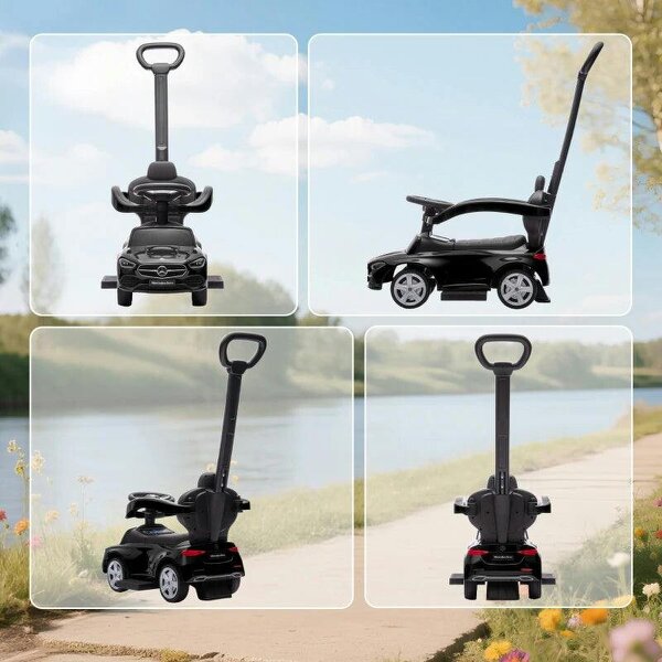 2 in 1 Baby Ride on Push Car Mercedes-Benz C-Class Licensed Walker Foot to Floor Push-Along with Removable Handle, Black