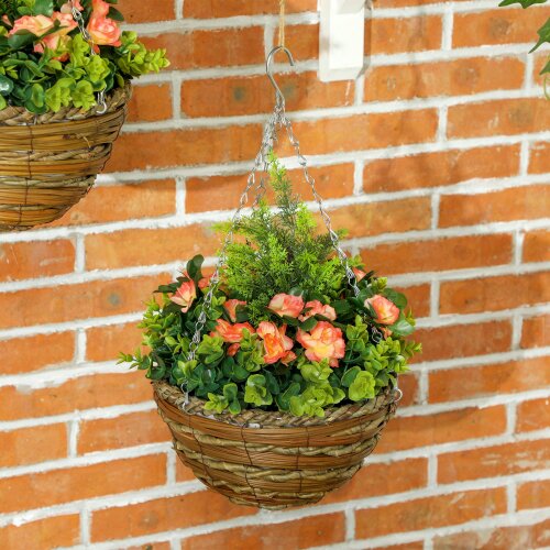 Wyld Haus Conivi Set Of 2 Artificial Lisianthus Hanging Flower Pots In Orange And Green