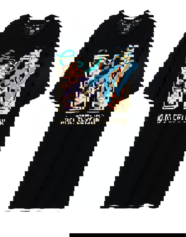 MTV Unisex Black Flowers Short Sleeved T-Shirt