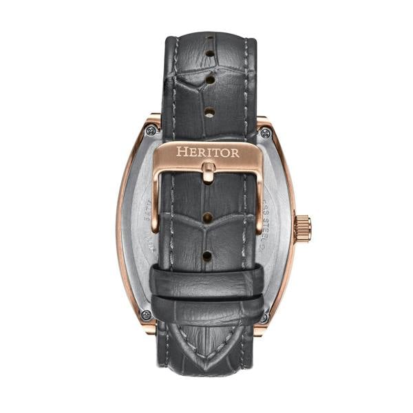 Heritor Automatic Masterson Semi-Skeleton Leather-Band Watch - Rose Gold/Grey - HERHS3505