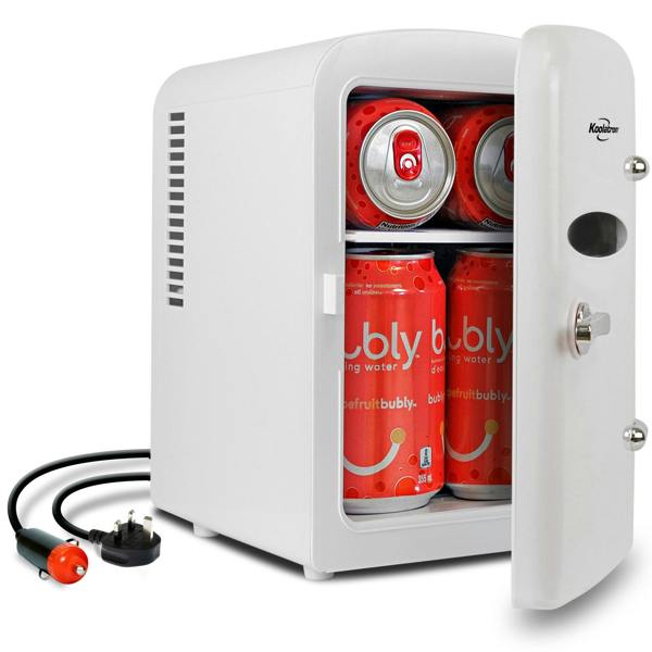 Koolatron 4L Mini Fridge For Bedrooms 6 Can Table Top 12V Portable Cooler Skincare White