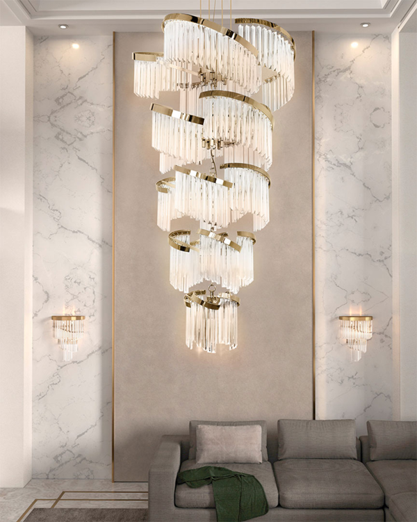 Castro Lighting Isabella Glass & Gold Plated Brass Helix Spiral Chandelier