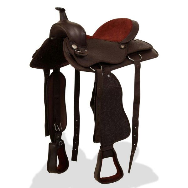 Berkfield Western Saddle. Headstall&Breast Collar Real Leather 15" Brown